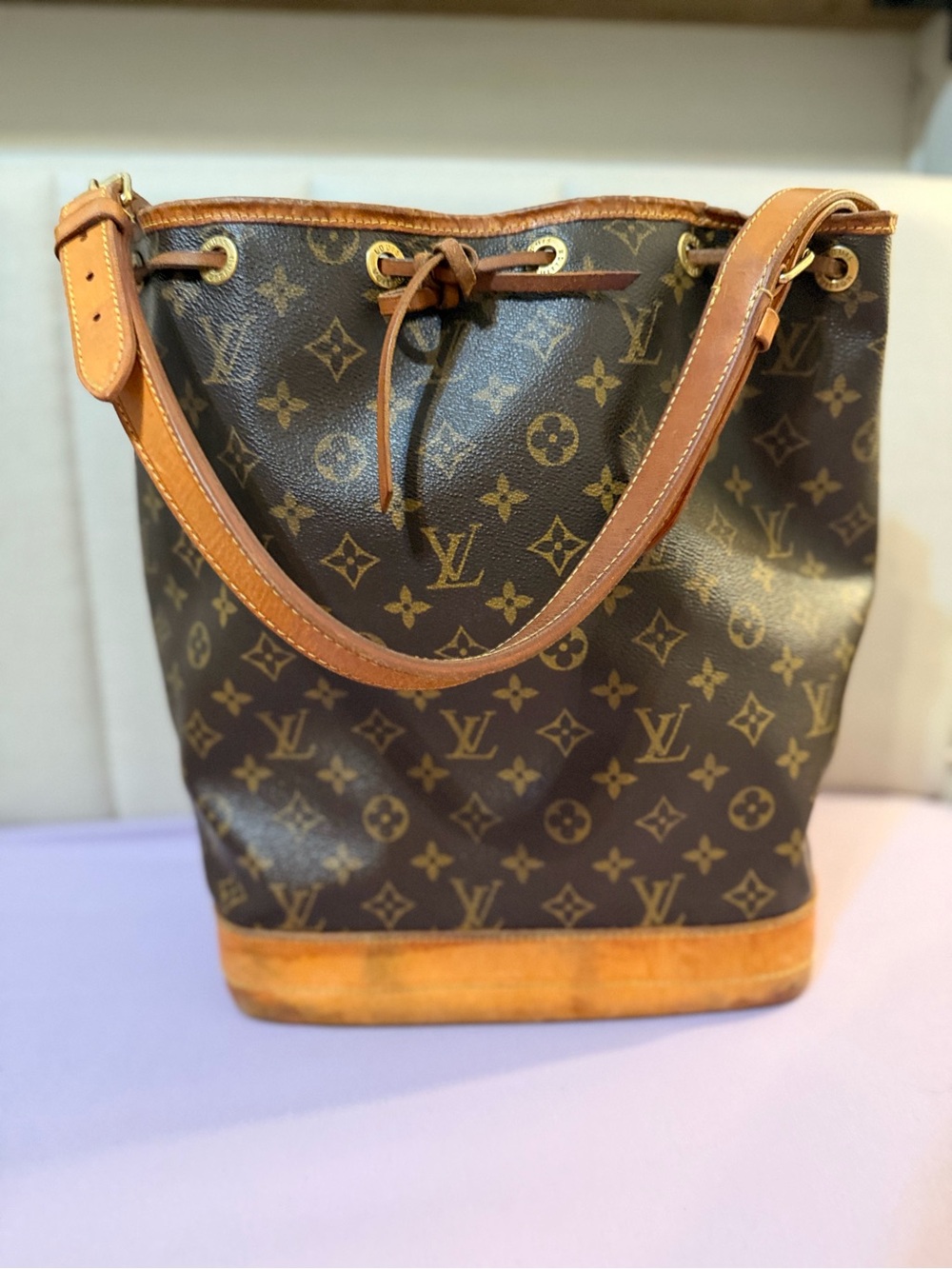 Louis Vuitton Monogram Canvas Bucket Shoulder Bag in Brown and Tan